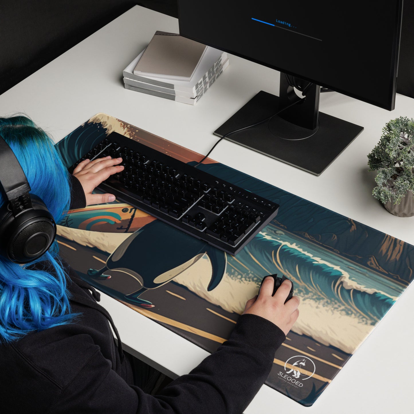 Penguin Surfer Extra Large Gaming Mouse Pad