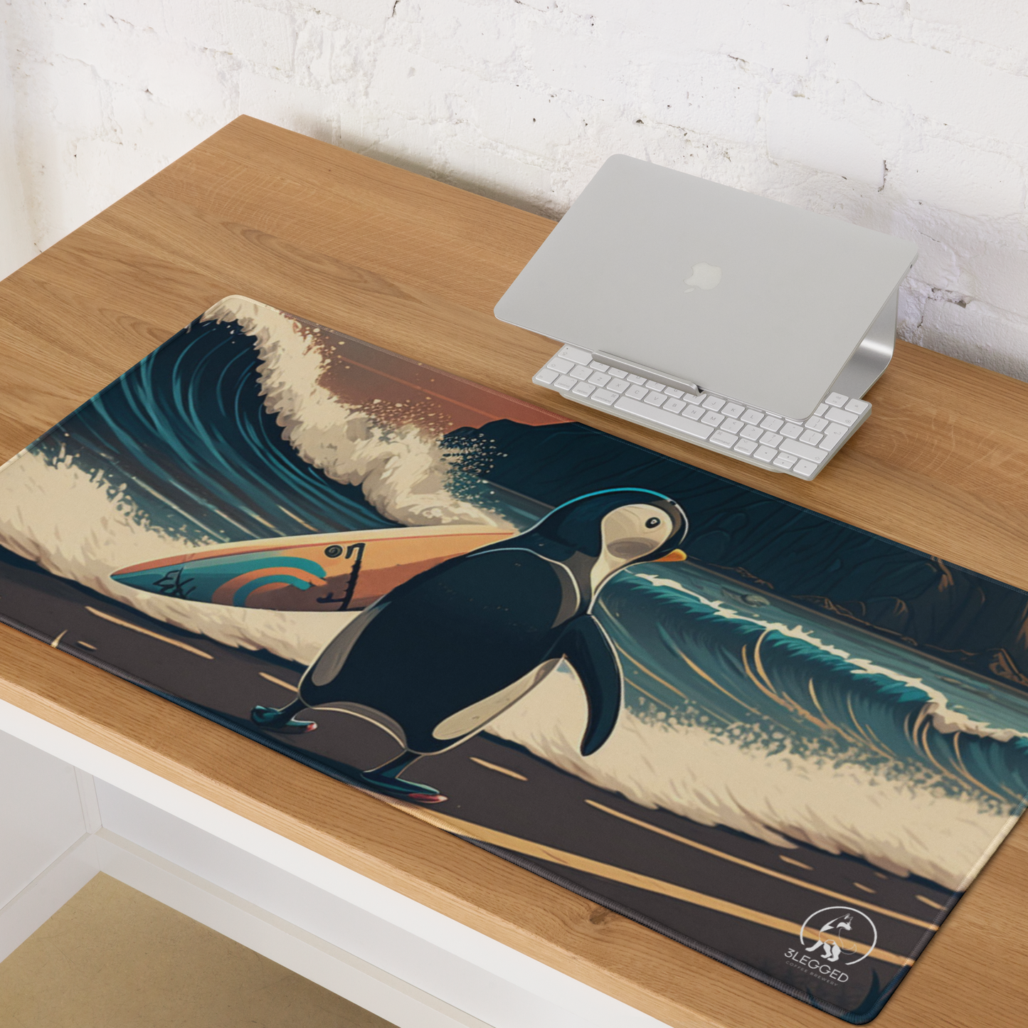 Penguin Surfer Extra Large Gaming Mouse Pad