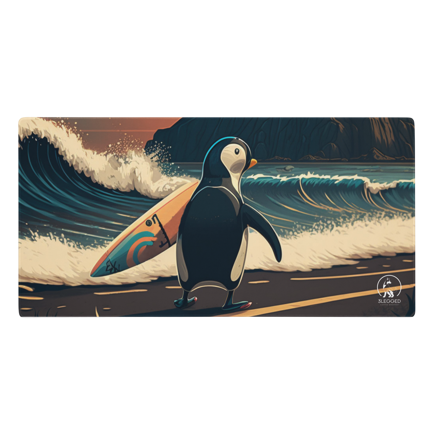 Penguin Surfer Extra Large Gaming Mouse Pad