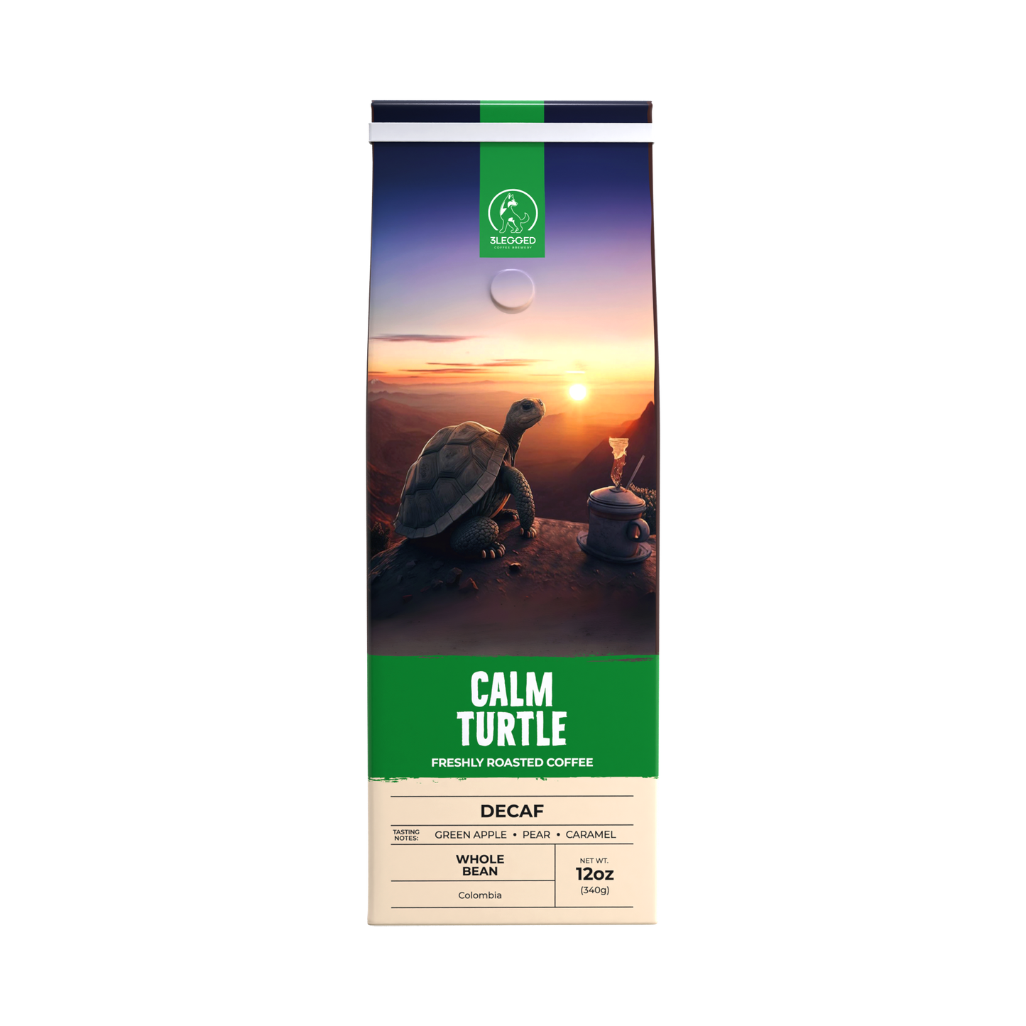 Calm Turtle Decaf Beans 12oz Bag