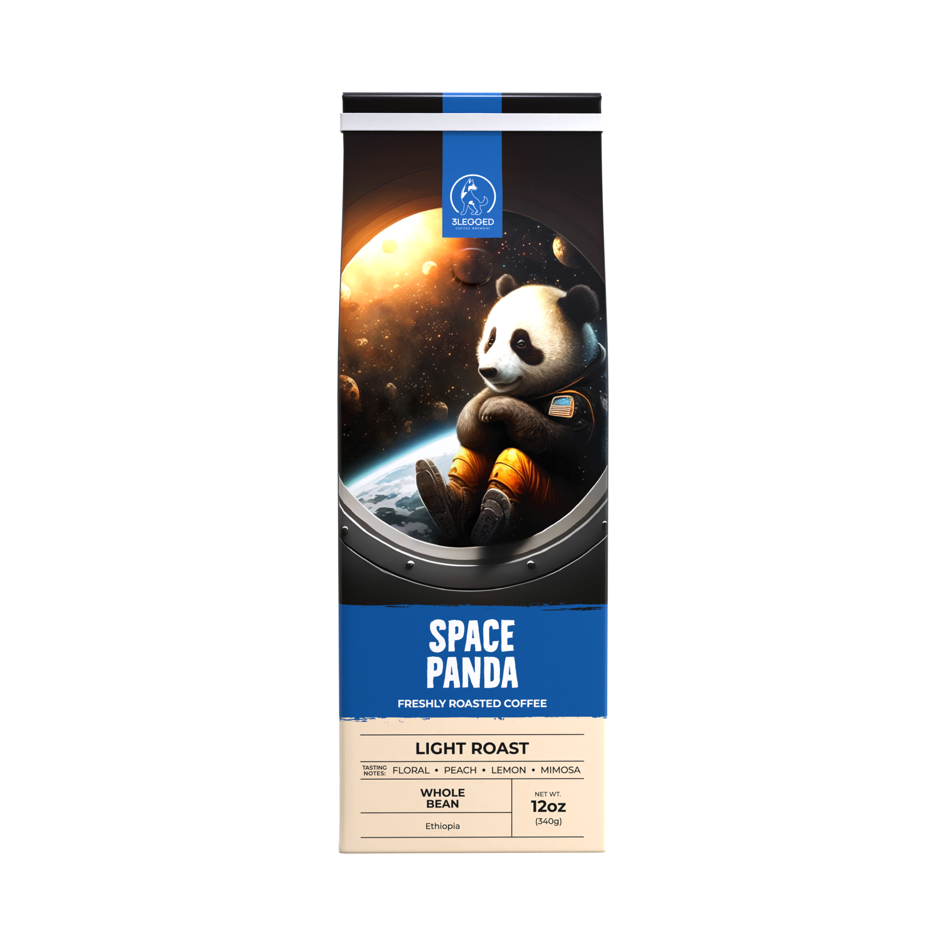 Space Panda Light Roast Whole Beans 12oz Bag – 3Legged Coffee Brewery